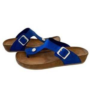 Tihoo Suede Casual Comfort Buckle Thong Sandals Royal Blue Size 6
